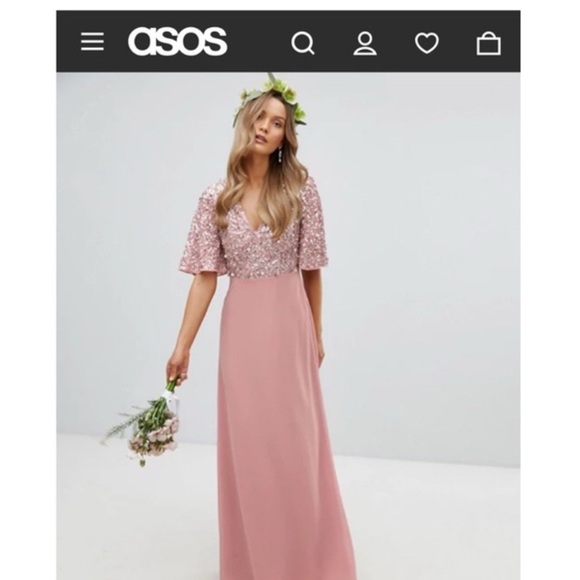 ASOS Blush Pink Maxi Dress with Sequins - Picture 1 of 9
